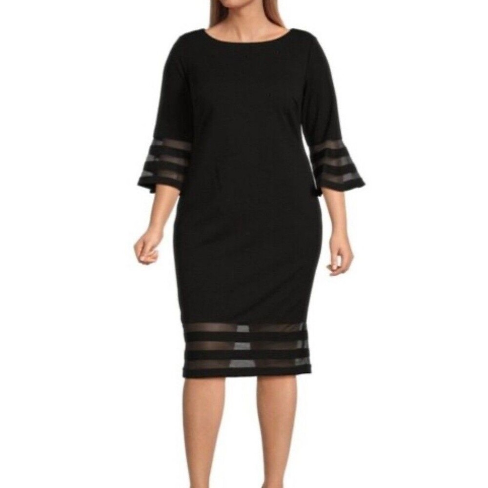 Calvin Klein Indigo Illusion Sleeve Slimming Sexy Sheath Dres Size 4